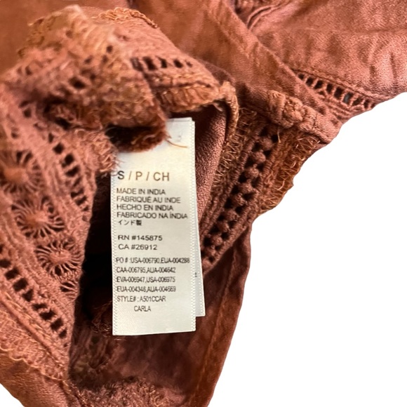 Amuse Society Carla Woven Top Terracotta Embroidered Crochet With Tassels Sz S - Picture 7 of 8